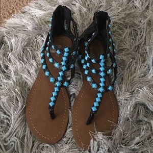 Blue and black sandals